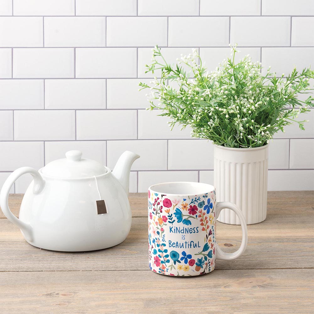 Kindness Is Beautiful Tea & Coffee Mug With Colorful Floral Pattern