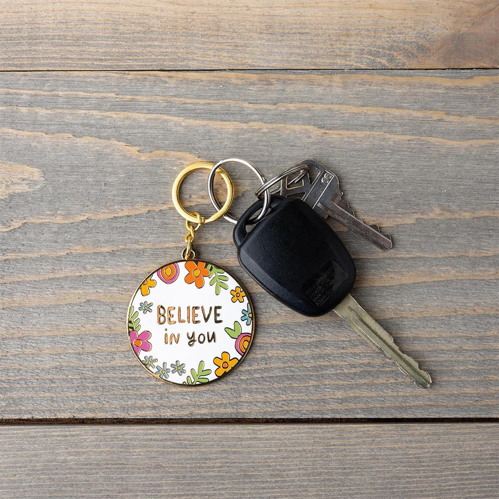 Believe In You Keychain With Whimsical Art & Inspirational Message