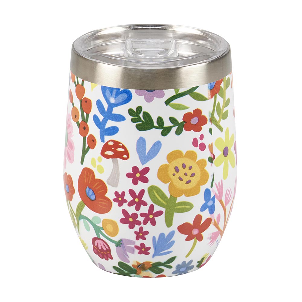 Happy Flowers Wine Tumbler With Cute Floral Pattern