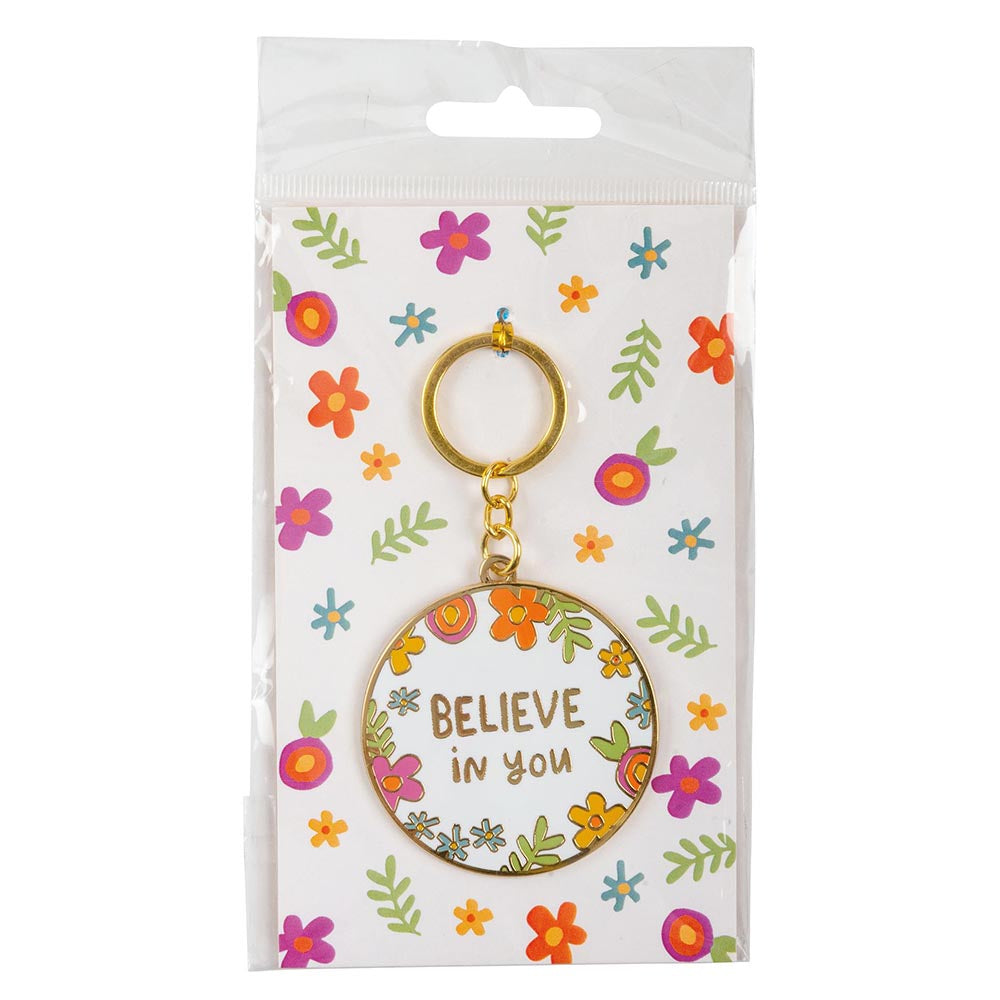 Believe In You Keychain With Whimsical Art & Inspirational Message