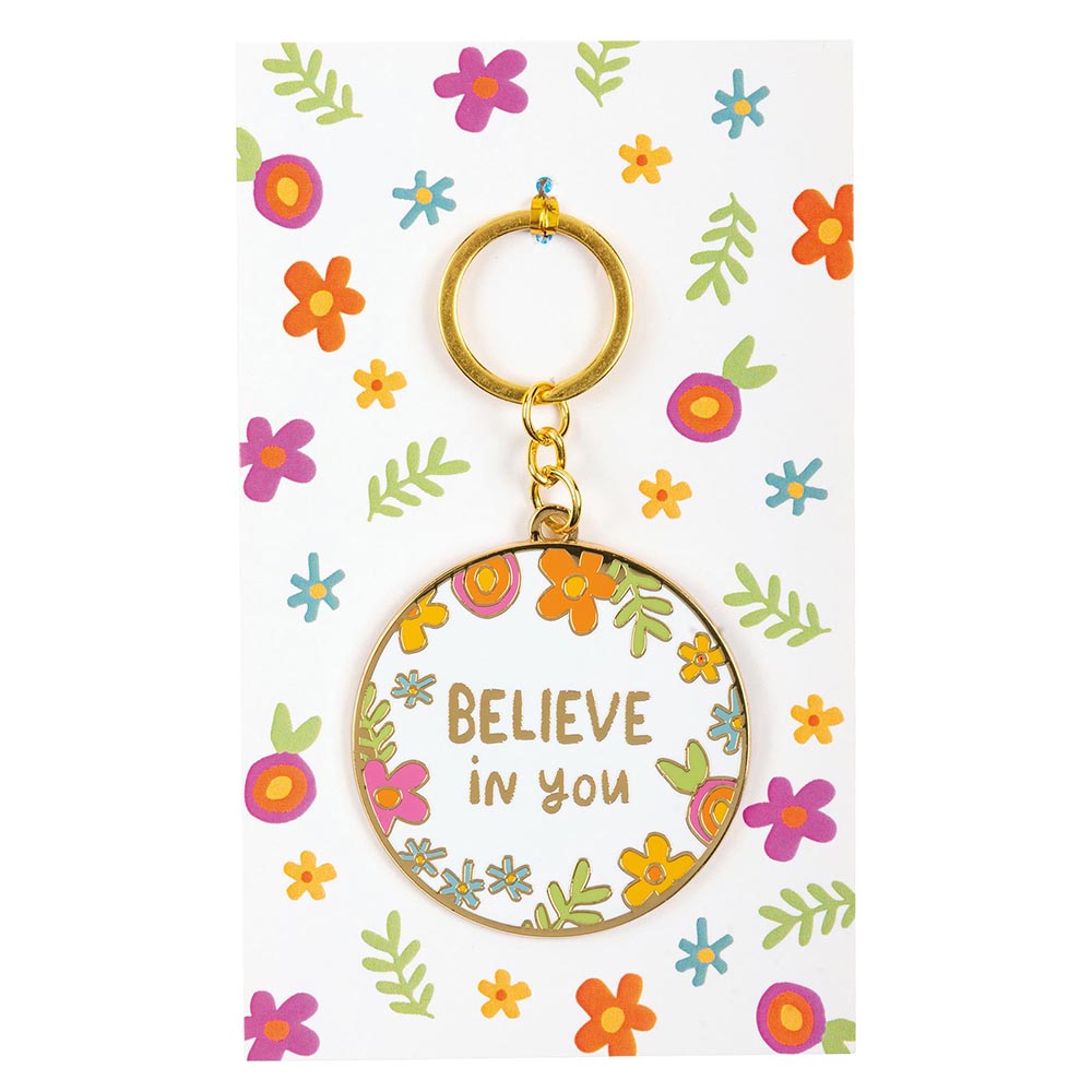 Believe In You Keychain With Whimsical Art & Inspirational Message