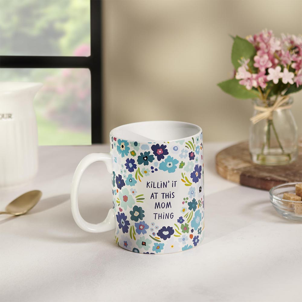 Mom Thing Inspirational Tea & Coffee Mug With Blue Floral Pattern