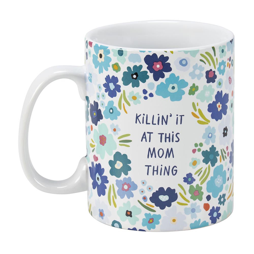 Mom Thing Inspirational Tea & Coffee Mug With Blue Floral Pattern