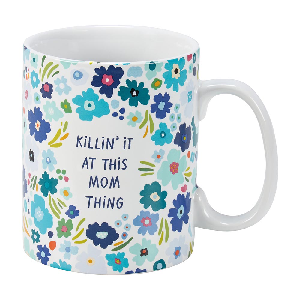 Mom Thing Inspirational Tea & Coffee Mug With Blue Floral Pattern