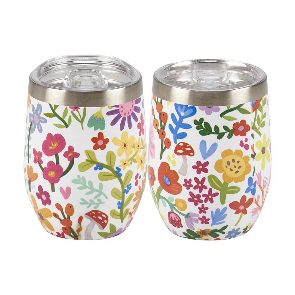 Happy Flowers Wine Tumbler With Cute Floral Pattern