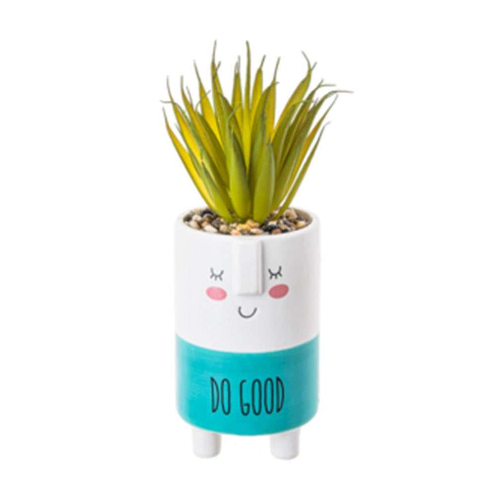 Cute Kindness Pot With Artificial Plant & Inspirational Message - Do Good