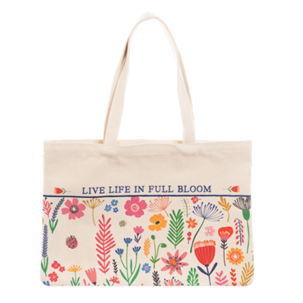 Botanical Floral Pattern Totebag With Inspirational Message - Bloom