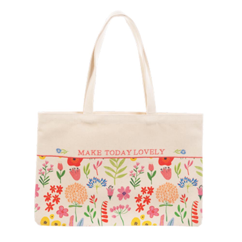 Botanical Floral Pattern Totebag With Inspirational Message - Lovely